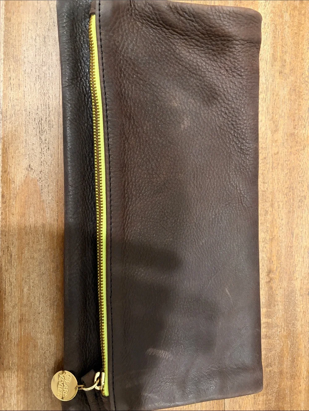 Men's Brown Leather Clutch with Yellow Zipper